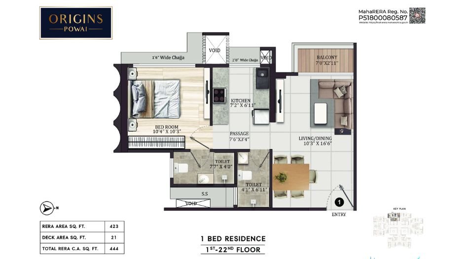 Origins-Powai-Floor-Plan-1 BHK-444 Sqft